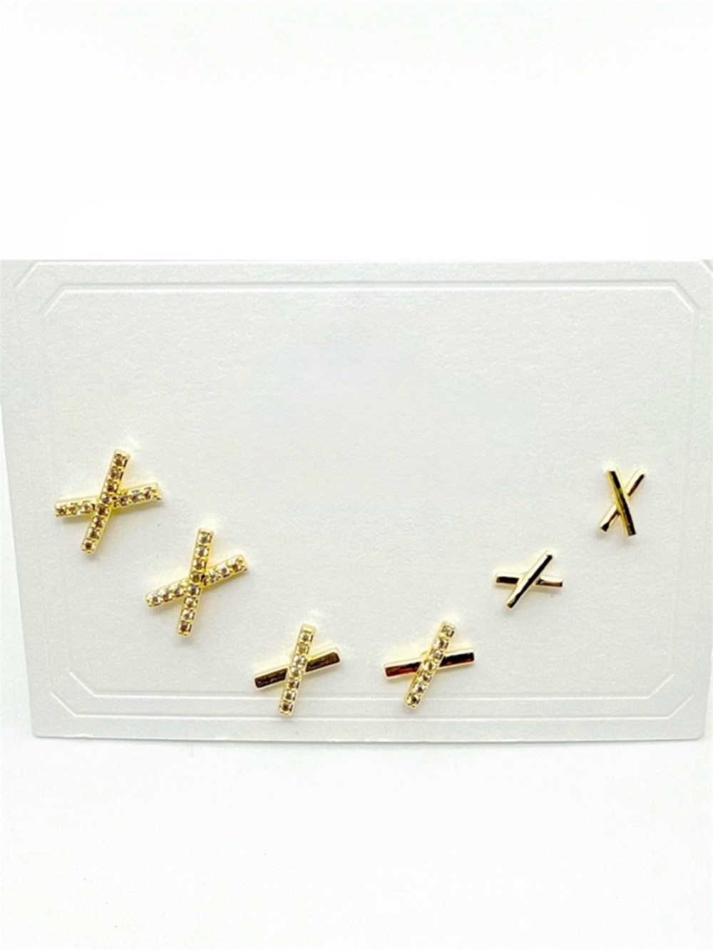 X Gold w/ Zirconia Stud Earrings Set | 6 Pc | Gold Plated Luxury Jewelry
